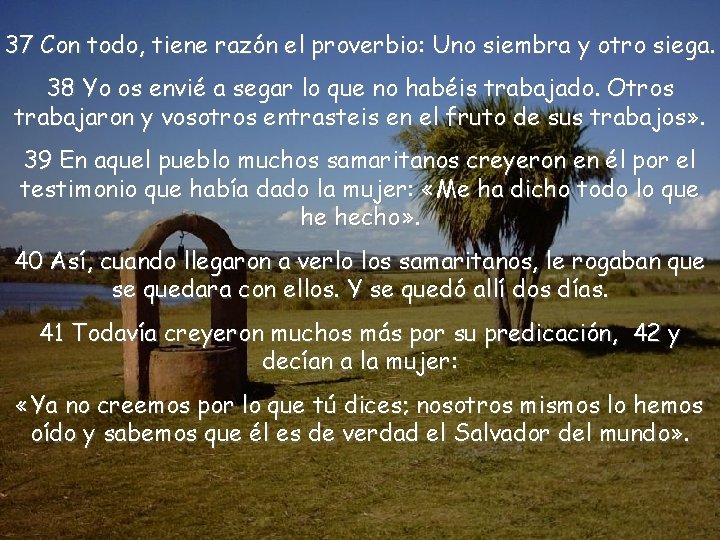 37 Con todo, tiene razón el proverbio: Uno siembra y otro siega. 38 Yo