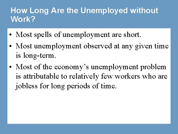 How Long Are the Unemployed without Work? • Most spells of unemployment are short.