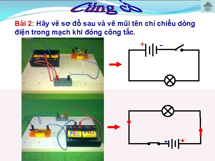 Bài 2: Hãy vẽ sơ đồ sau và vẽ mũi tên chỉ chiều dòng