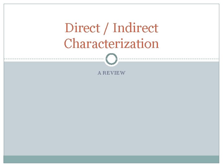 Direct / Indirect Characterization A REVIEW 