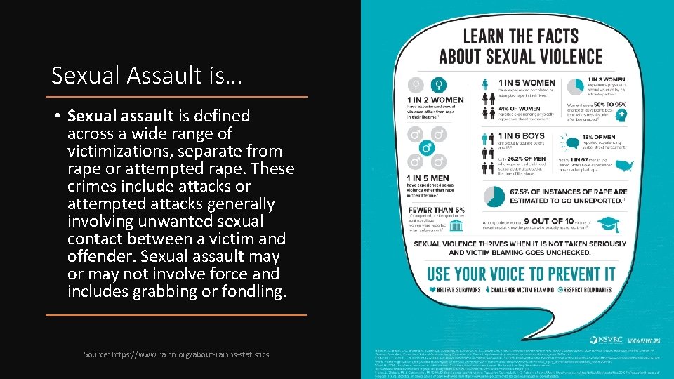 Sexual Assault is… • Sexual assault is defined across a wide range of victimizations,