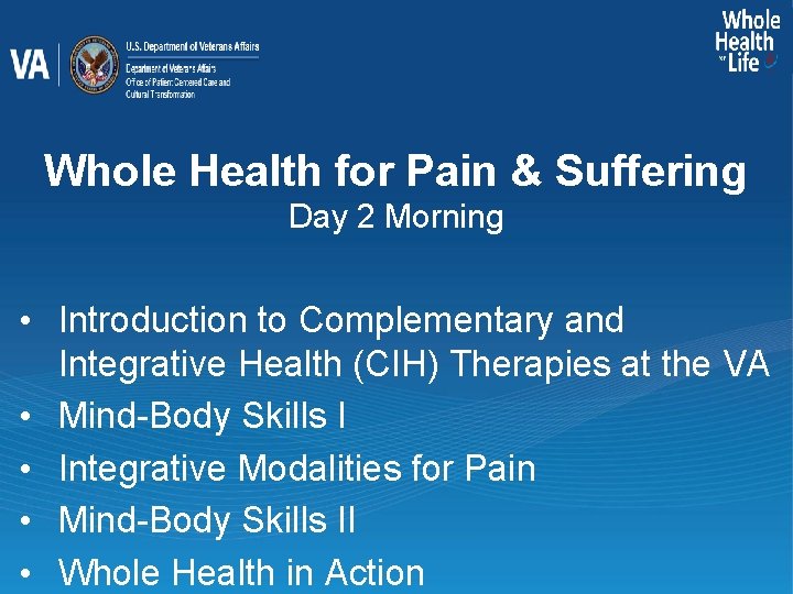 Whole Health for Pain & Suffering Day 2 Morning • Introduction to Complementary and