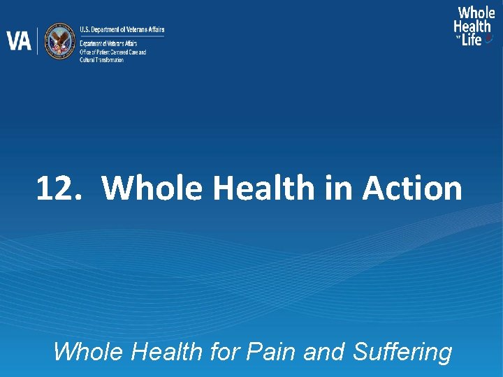 12. Whole Health in Action Whole Health for Pain and Suffering 