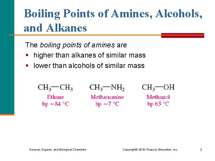 Boiling Points of Amines, Alcohols, and Alkanes The boiling points of amines are §