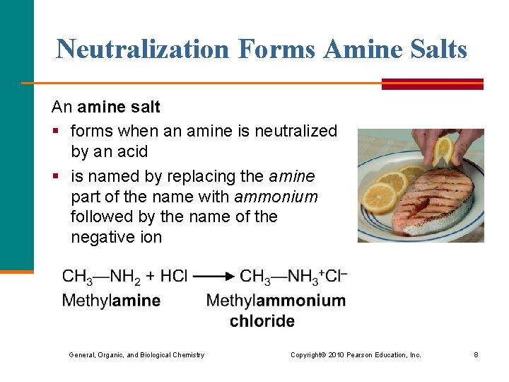 Neutralization Forms Amine Salts An amine salt § forms when an amine is neutralized