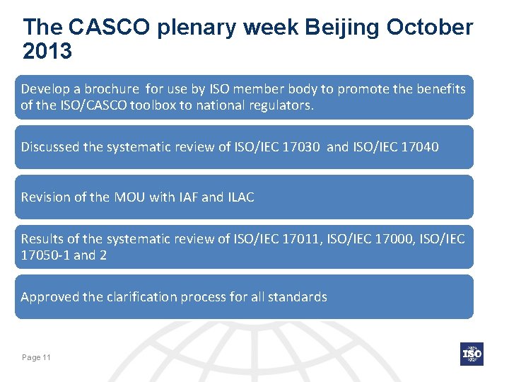 The CASCO plenary week Beijing October 2013 Develop a brochure for use by ISO