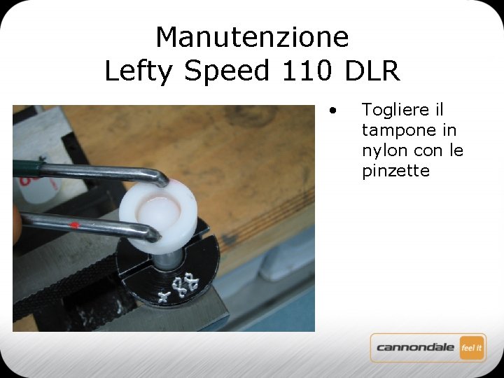 Manutenzione Lefty Speed 110 DLR • Togliere il tampone in nylon con le pinzette