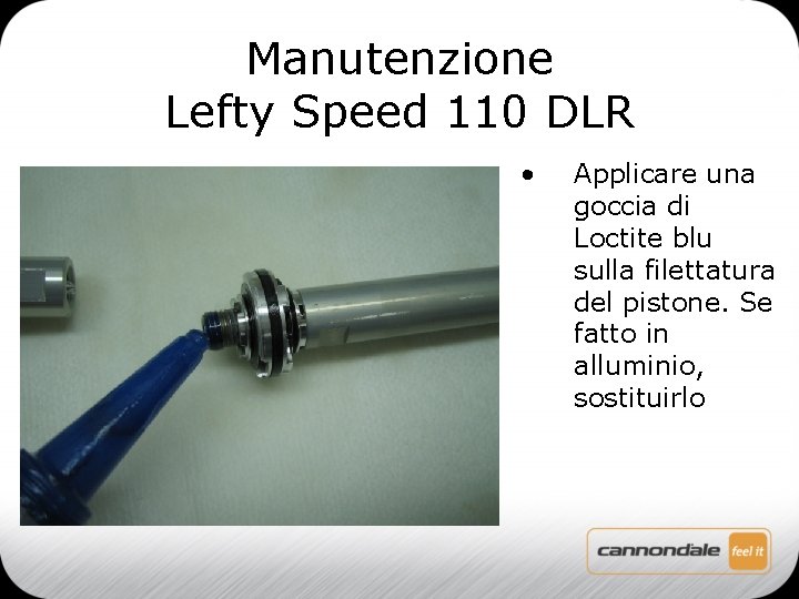 Manutenzione Lefty Speed 110 DLR • Applicare una goccia di Loctite blu sulla filettatura