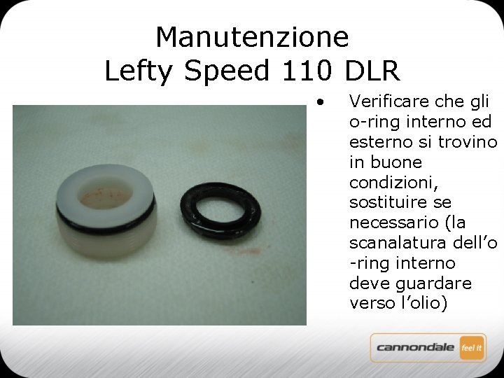 Manutenzione Lefty Speed 110 DLR • Verificare che gli o-ring interno ed esterno si