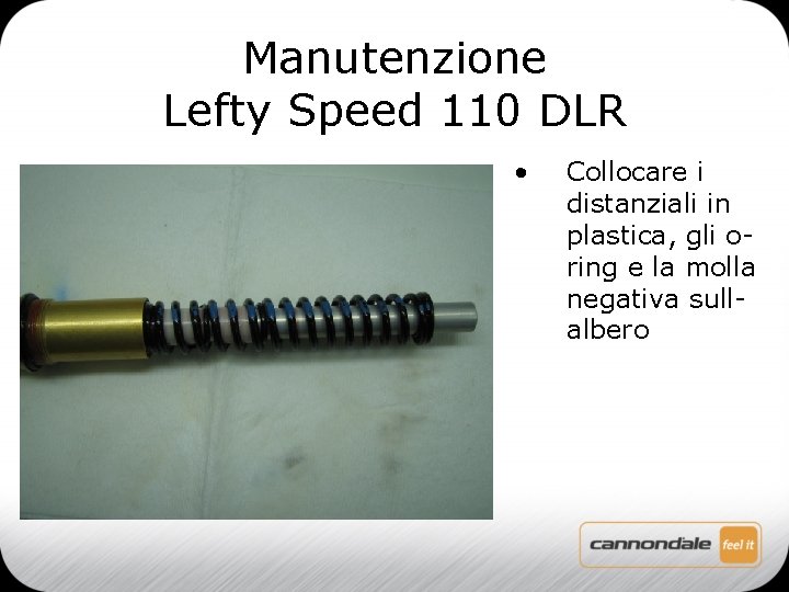 Manutenzione Lefty Speed 110 DLR • Collocare i distanziali in plastica, gli oring e