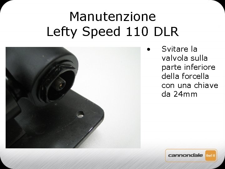 Manutenzione Lefty Speed 110 DLR • Svitare la valvola sulla parte inferiore della forcella