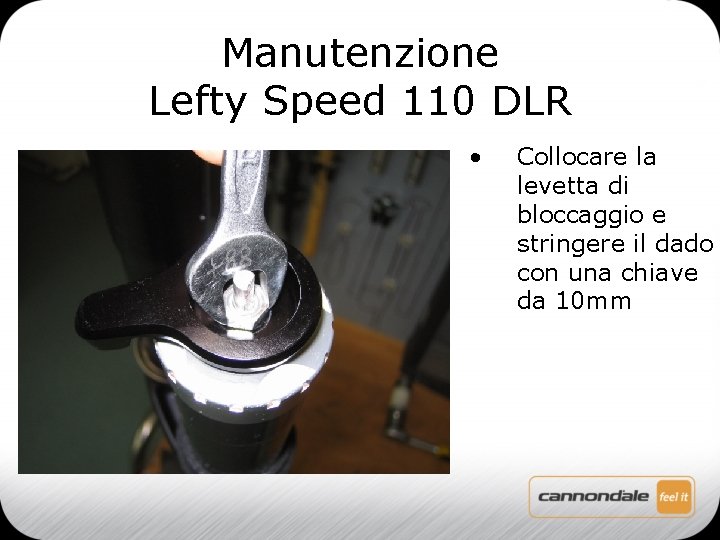 Manutenzione Lefty Speed 110 DLR • Collocare la levetta di bloccaggio e stringere il