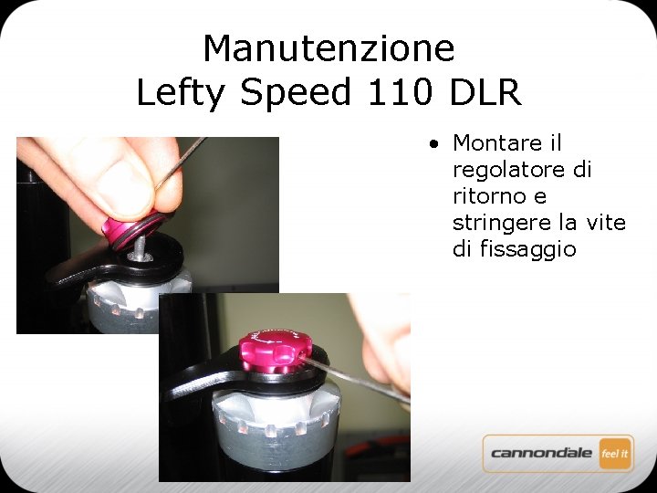 Manutenzione Lefty Speed 110 DLR • Montare il regolatore di ritorno e stringere la