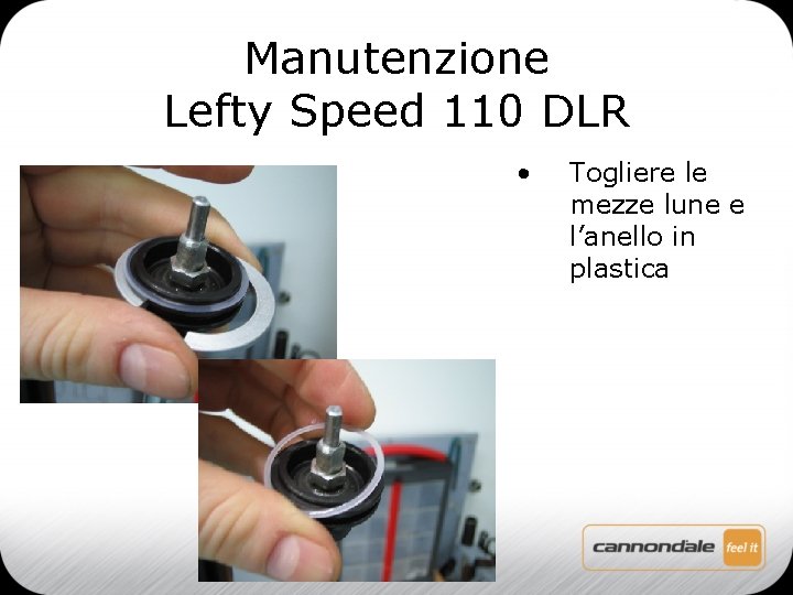 Manutenzione Lefty Speed 110 DLR • Togliere le mezze lune e l’anello in plastica