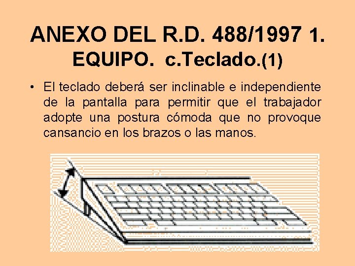 ANEXO DEL R. D. 488/1997 1. EQUIPO. c. Teclado. (1) • El teclado deberá