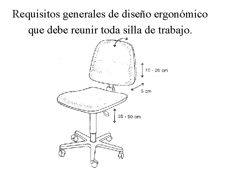Requisitos generales de diseño ergonómico que debe reunir toda silla de trabajo. 