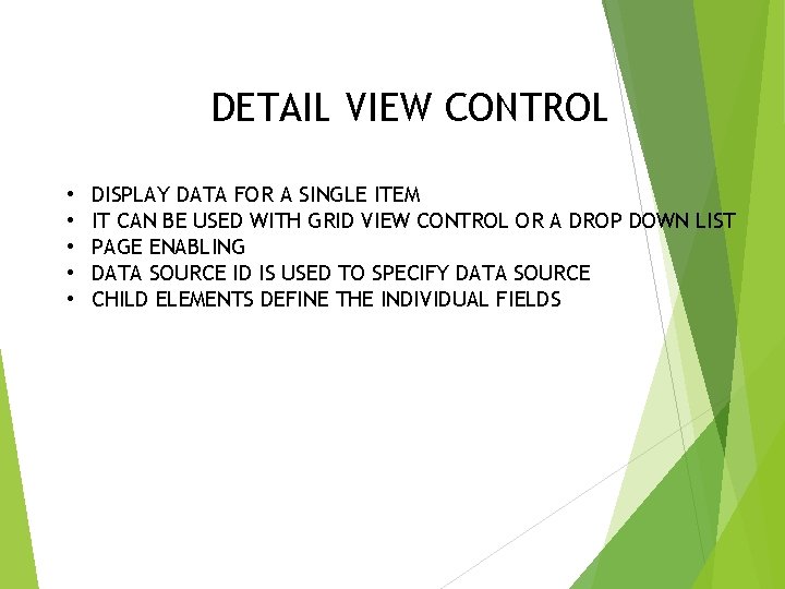 DETAIL VIEW CONTROL • • • DISPLAY DATA FOR A SINGLE ITEM IT CAN