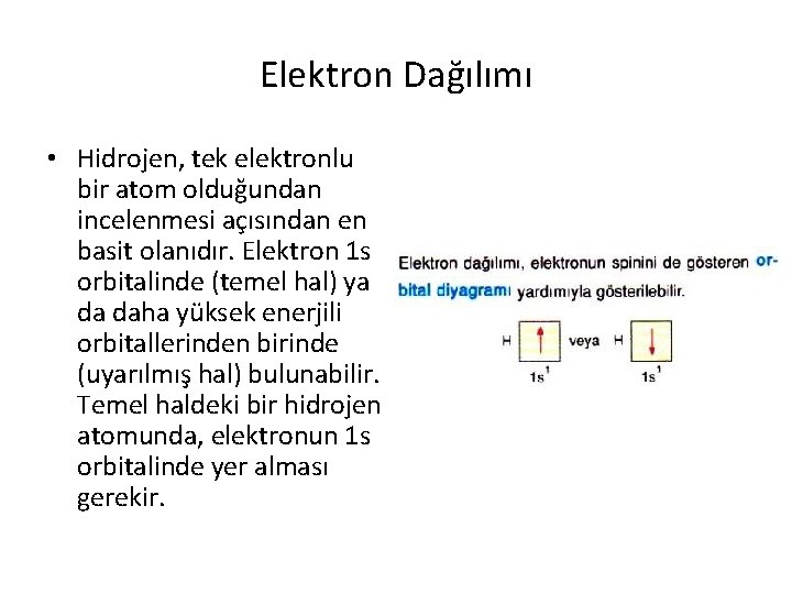 Elektron Dağılımı • Hidrojen, tek elektronlu bir atom olduğundan incelenmesi açısından en basit olanıdır.