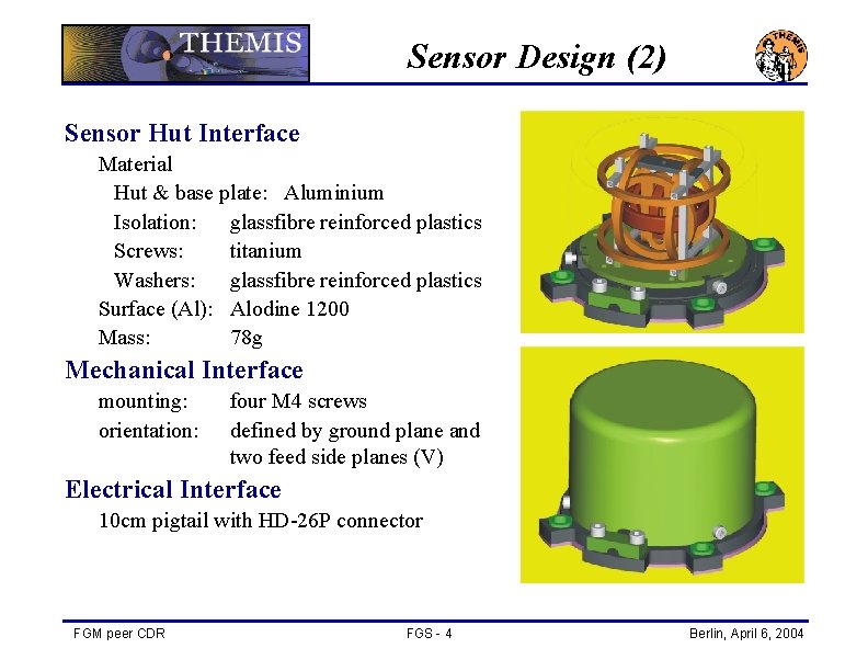 Sensor Design (2) Sensor Hut Interface Material Hut & base plate: Aluminium Isolation: glassfibre