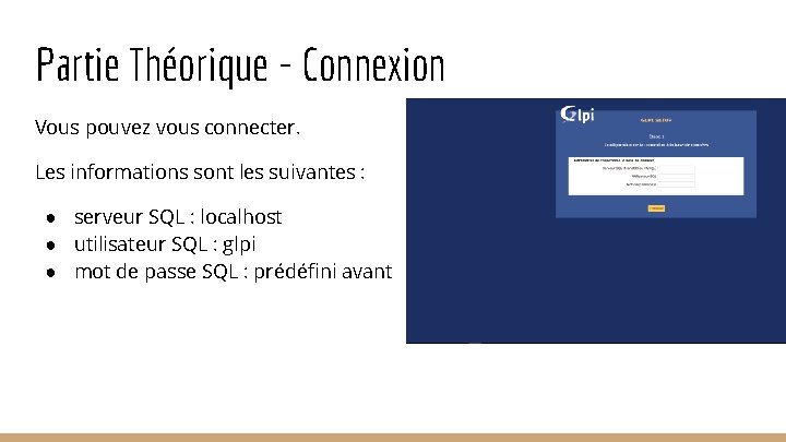 Partie Théorique - Connexion Vous pouvez vous connecter. Les informations sont les suivantes : Partie Théorique - Connexion Vous pouvez vous connecter. Les informations sont les suivantes :