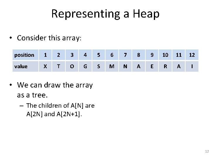 Representing a Heap • Consider this array: position 1 2 3 4 5 6