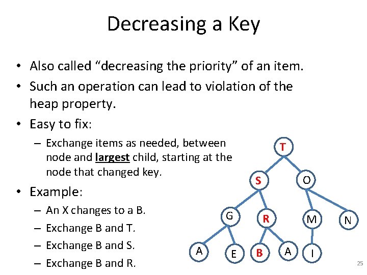 Decreasing a Key • Also called “decreasing the priority” of an item. • Such