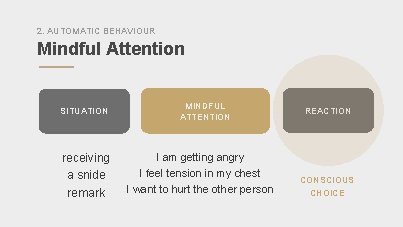 2. AUTOMATIC BEHAVIOUR Mindful Attention SITUATION receiving a snide remark MINDFUL ATTENTION I am