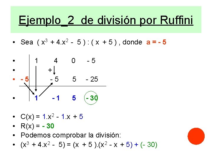 Ejemplo_2 de división por Ruffini • Sea ( x 3 + 4. x 2 Ejemplo_2 de división por Ruffini • Sea ( x 3 + 4. x 2