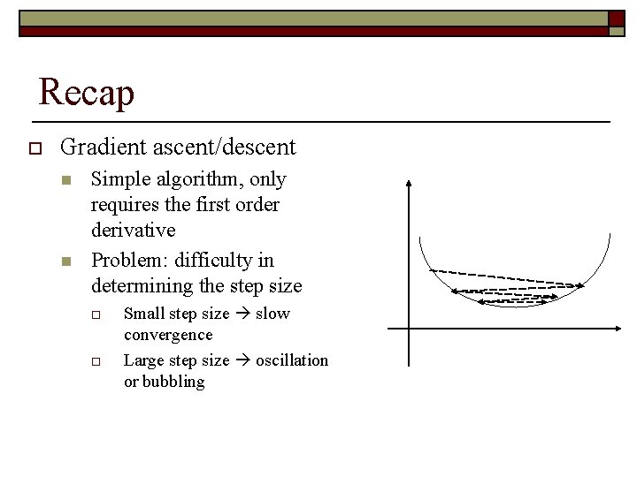 Recap o Gradient ascent/descent n n Simple algorithm, only requires the first order derivative