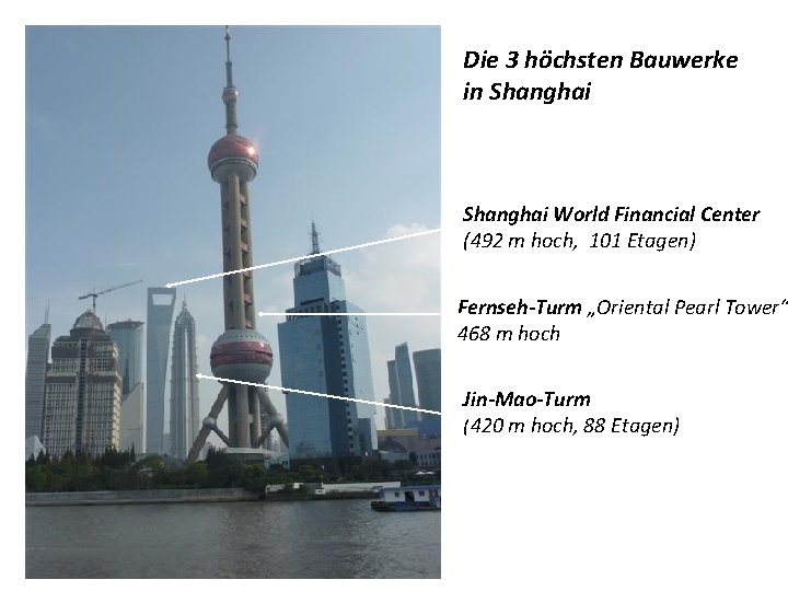 Die 3 höchsten Bauwerke in Shanghai World Financial Center (492 m hoch, 101 Etagen)