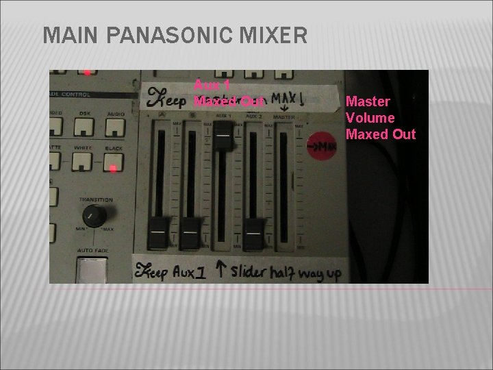 MAIN PANASONIC MIXER Aux 1 Maxed Out Master Volume Maxed Out 