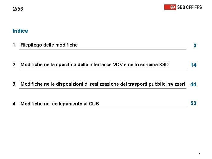 2/56 Indice 1. Riepilogo delle modifiche 3 2. Modifiche nella specifica delle interfacce VDV