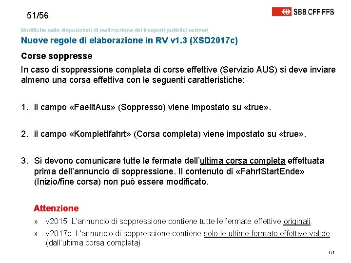 51/56 Modifiche nelle disposizioni di realizzazione dei trasporti pubblici svizzeri Nuove regole di elaborazione