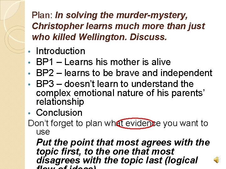 Plan: In solving the murder-mystery, Christopher learns much more than just who killed Wellington.