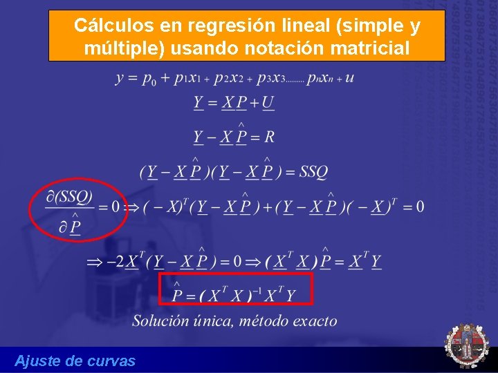 Cálculos en regresión lineal (simple y múltiple) usando notación matricial Ajuste de curvas 