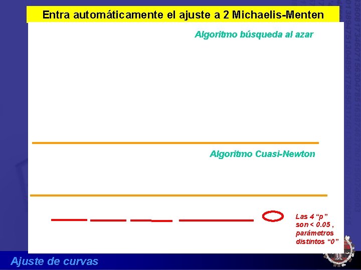 Entra automáticamente el ajuste a 2 Michaelis-Menten Algoritmo búsqueda al azar Algoritmo Cuasi-Newton Las