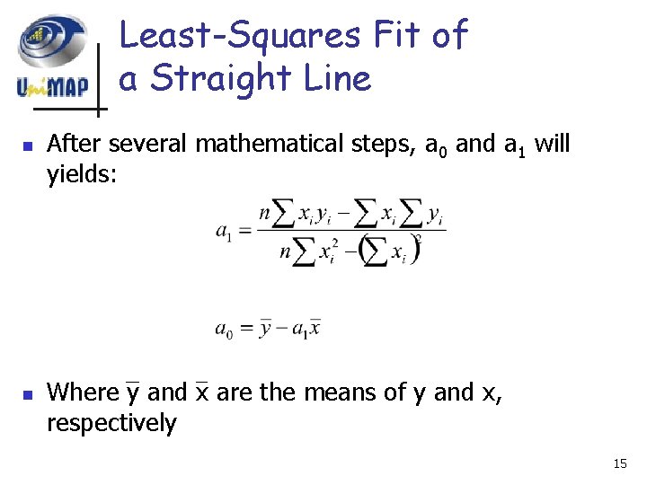 Least-Squares Fit of a Straight Line n n After several mathematical steps, a 0