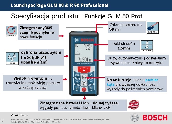 Launch package GLM 80 & R 60 Professional Specyfikacja produktu– Funkcje GLM 80 Prof.