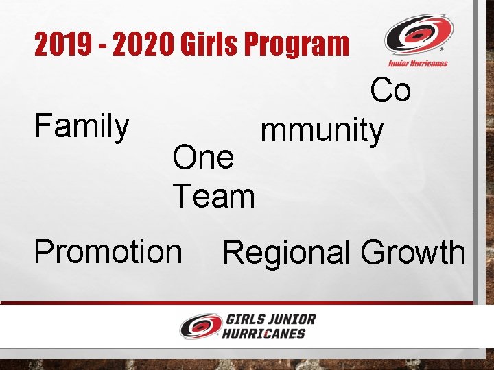 2019 - 2020 Girls Program Family One Team Promotion Co mmunity Regional Growth 