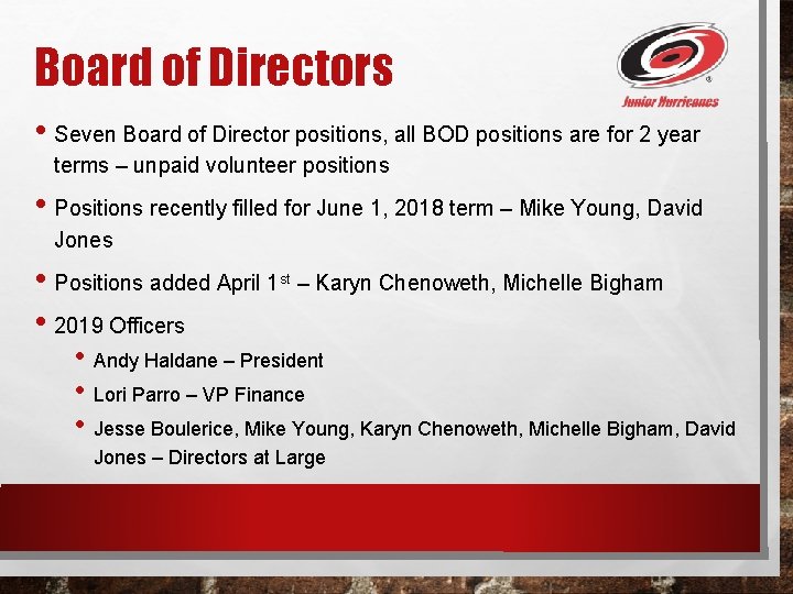 Board of Directors • Seven Board of Director positions, all BOD positions are for