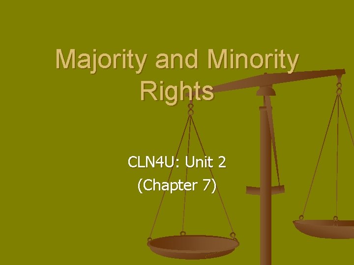 Majority and Minority Rights CLN 4 U: Unit 2 (Chapter 7) 