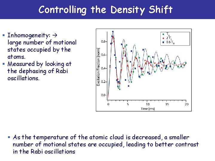Controlling the Density Shift § Inhomogeneity: large number of motional states occupied by the