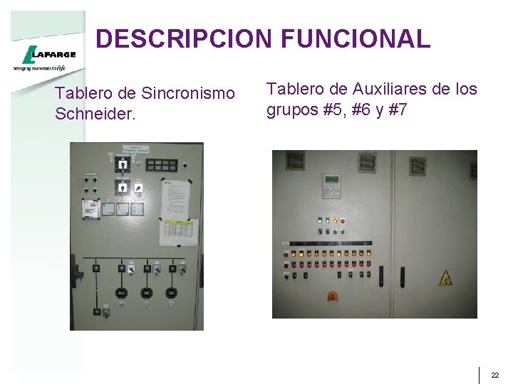 DESCRIPCION FUNCIONAL Tablero de Sincronismo Schneider. Tablero de Auxiliares de los grupos #5, #6