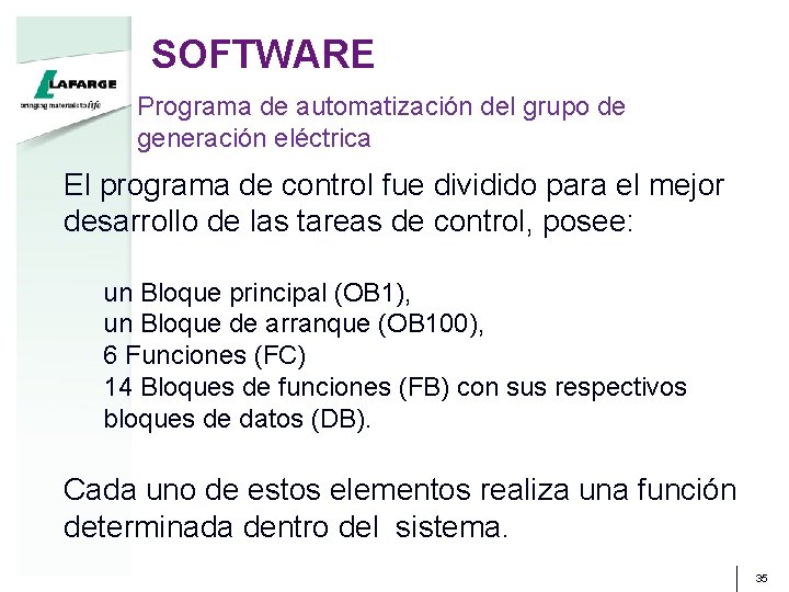 SOFTWARE Programa de automatización del grupo de generación eléctrica El programa de control fue