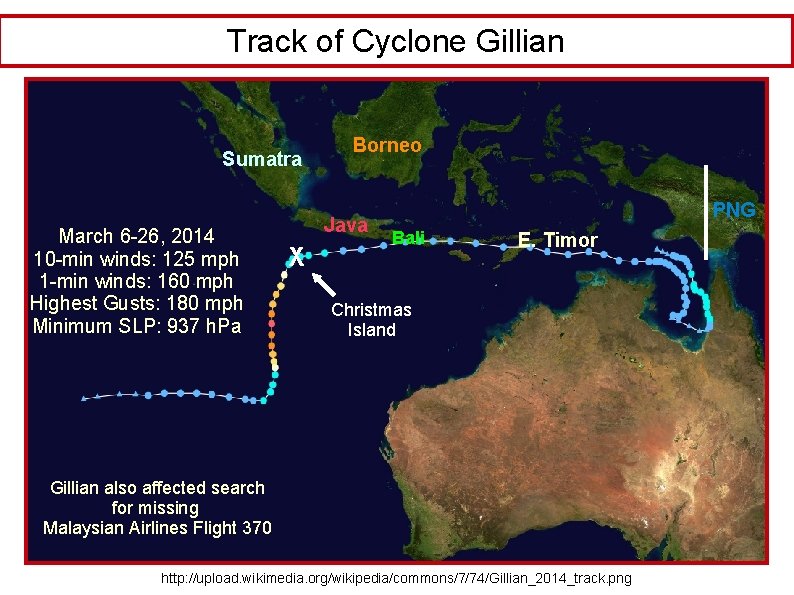 Track of Cyclone Gillian Sumatra March 6 -26, 2014 10 -min winds: 125 mph