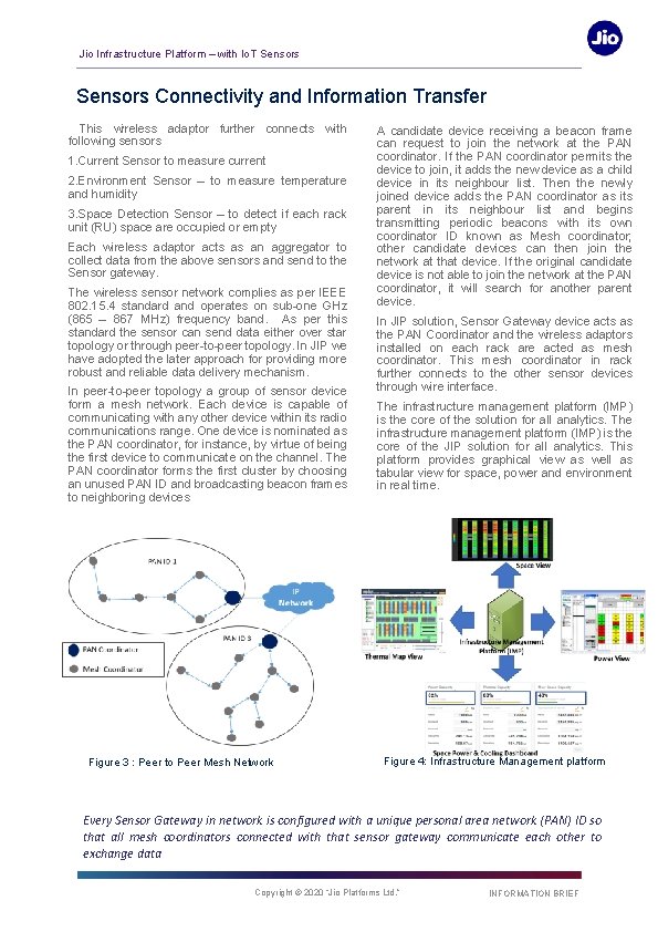 Jio Infrastructure Platform – with Io. T Sensors Connectivity and Information Transfer This wireless