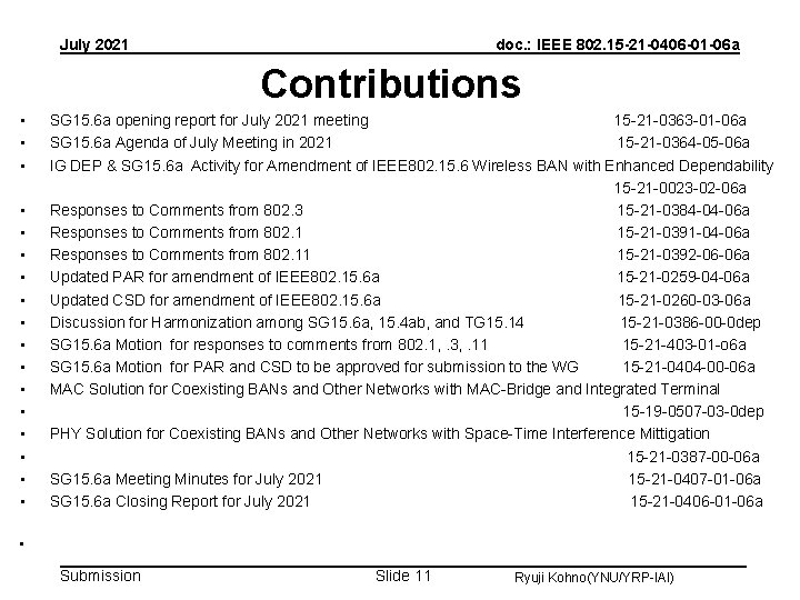 July 2021 doc. : IEEE 802. 15 -21 -0406 -01 -06 a Contributions •