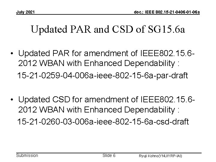 July 2021 doc. : IEEE 802. 15 -21 -0406 -01 -06 a Updated PAR