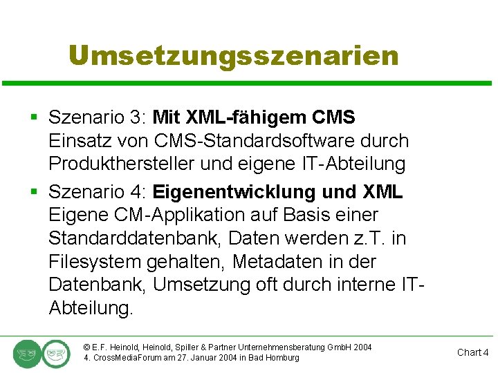 Umsetzungsszenarien § Szenario 3: Mit XML-fähigem CMS Einsatz von CMS-Standardsoftware durch Produkthersteller und eigene