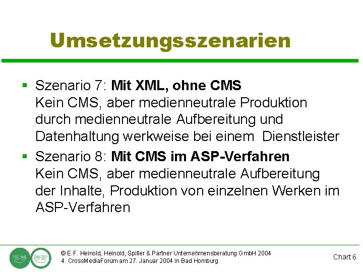 Umsetzungsszenarien § Szenario 7: Mit XML, ohne CMS Kein CMS, aber medienneutrale Produktion durch
